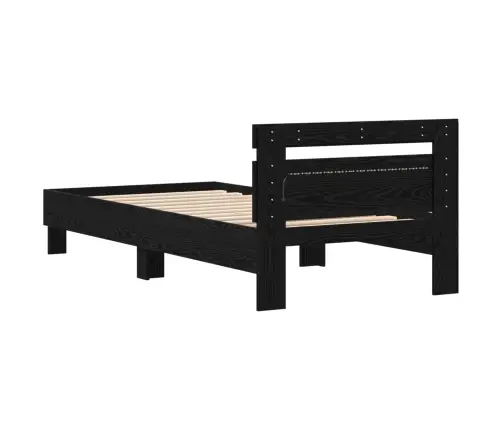 Gultas Rāmis Ar Led Gaismām Melnā Ozola Krāsā 75X190 Cm No Inženierijas Koka Vidaxl