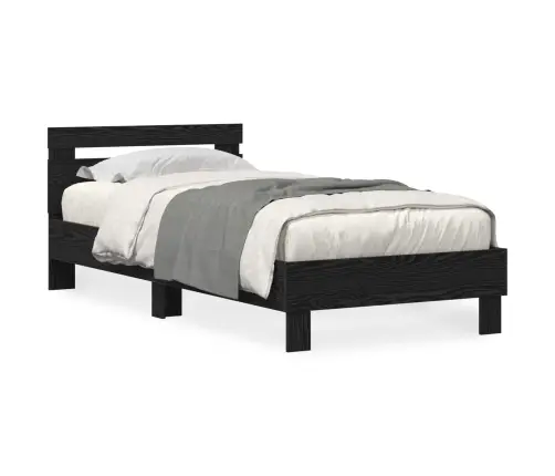 Gultas Rāmis Ar Led Gaismām Melnā Ozola Krāsā 75X190 Cm No Inženierijas Koka Vidaxl