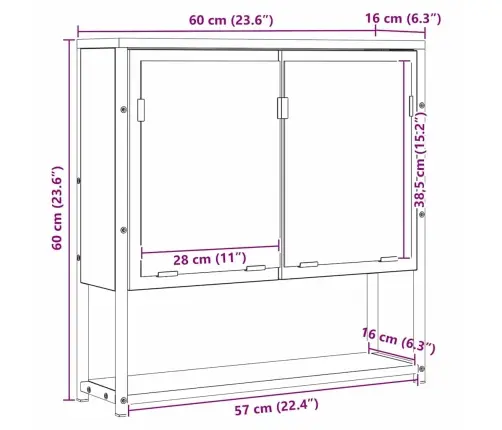 Vannasistabas Spoguļu Skapis Sonoma Ozolkoks 60X16X60 Cm Vidaxl