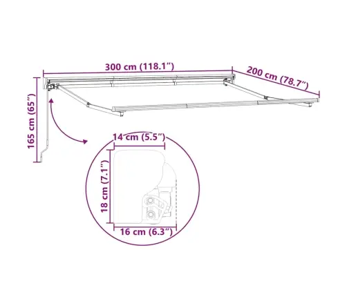 Izvelkams Jumtiņš Krēmkrāsa 300 X 200 Cm Poliesters Un Metāls Vidaxl