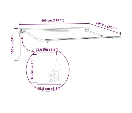 Izvelkams Jumtiņš Antracīts 300 X 200 Cm Poliesters Un Metāls Vidaxl