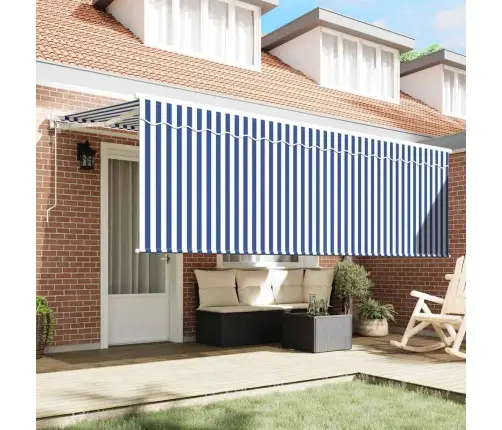 Izvelkams Jumtiņš Zila Un Balta Balta 350 X 200 Cm Vidaxl