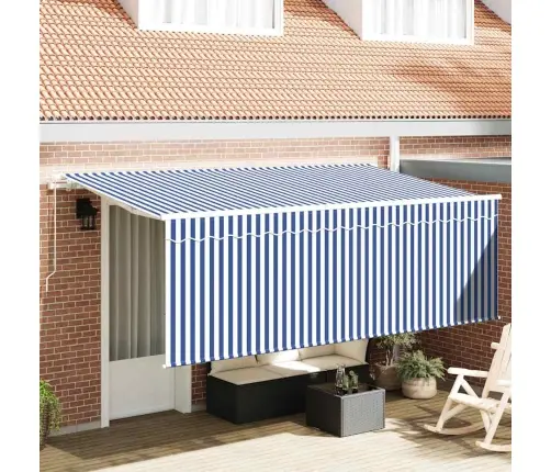 Izvelkams Jumtiņš Zila Un Balta 400 X 200 Cm Vidaxl