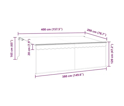 Izvelkams Jumtiņš Krēms Un Antracīts Un Brūns 400 X 200 Cm Vidaxl