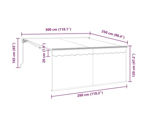Izvelkams Jumtiņš Antracīta 300 X 250 Cm Audums Vidaxl