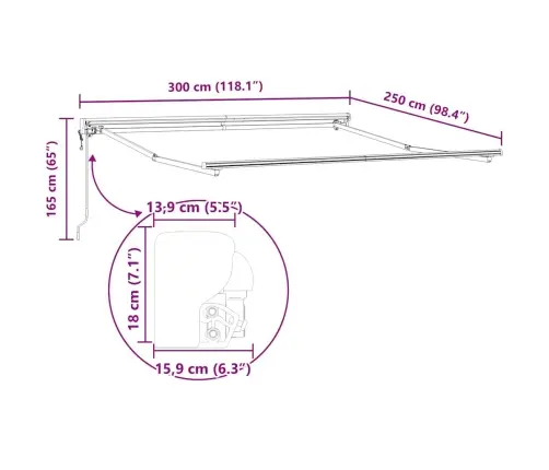 Izvelkams Jumtiņš Antracīts Un Balts 300X250 Cm Vidaxl