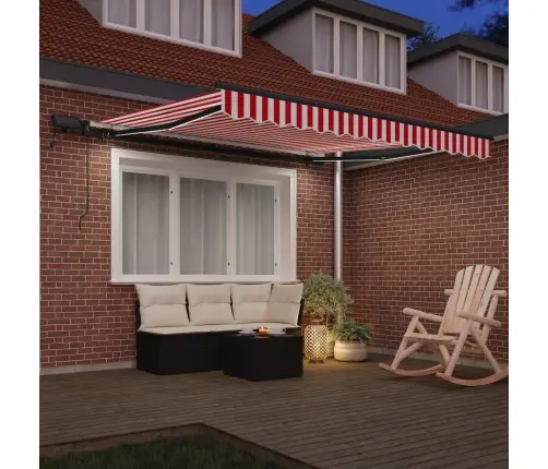 Manuālā Izvelkamā Nojume Ar Led Sarkanu Un Baltu 300X250 Cm Vidaxl
