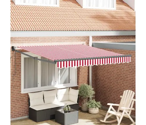 Automātiskā Atsperu Nojume Sarkana Un Balta Svītraina 300 X 250 Cm Vidaxl