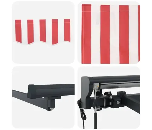 Izvelkams Jumtiņš Sarkans Un Balts Svītrojums 300X250 Cm Metāls Vidaxl