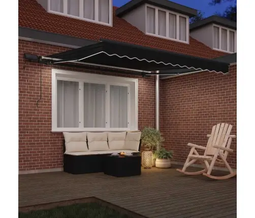 Manuāla Iebīdāma Nojume Ar Led Melna 300X250 Cm Vidaxl