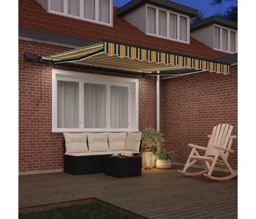 Manuāla Iebīdāma Nojume Ar Led Zaļo Un Dzelteno 300X250 Cm Vidaxl