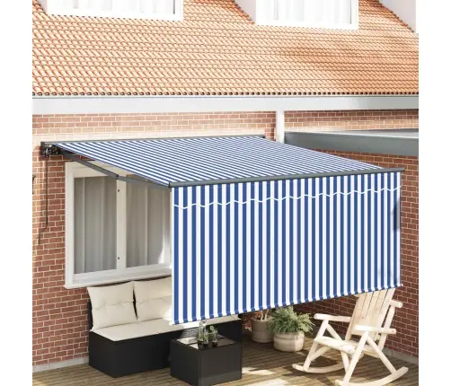Izvelkams Jumtiņš Jūras Zila Un Balta 350 X 250 Cm Vidaxl