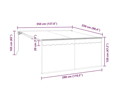 Izvelkams Jumtiņš Jūras Zila Un Balta 350 X 250 Cm Vidaxl