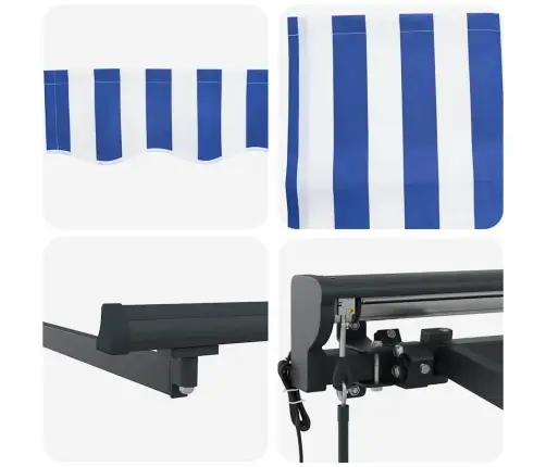 Izvelkams Jumtiņš Zila Un Balta Svītraina 350 X 250 Cm Audums Vidaxl