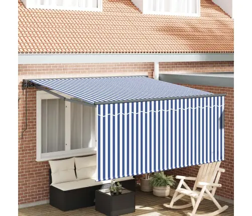 Izvelkams Jumtiņš Zila Un Balta Svītraina 350 X 250 Cm Audums Vidaxl