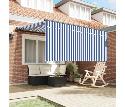 Izvelkams Jumtiņš Zila Un Balta Svītraina 350 X 250 Cm Audums Vidaxl