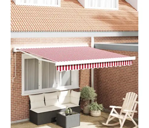 Automātiskā Ievilktā Nojume Sarkanā Un Baltā Svītrā 350 X 250 Cm Vidaxl