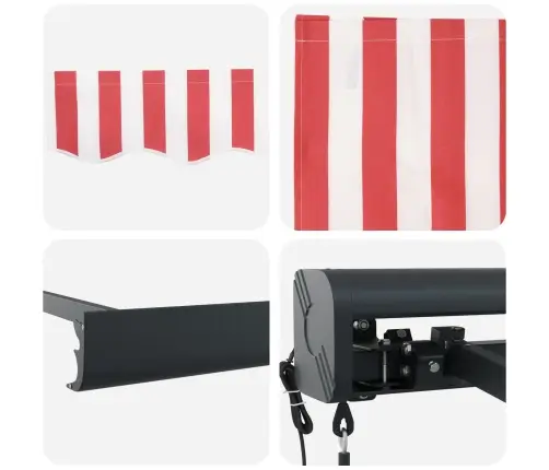 Automātiskā Ievelkamā Nojume Sarkana Un Balta Svītra 350 X 250 Cm Vidaxl