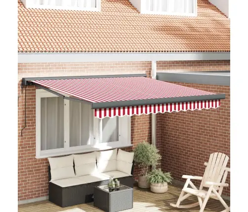 Automātiskā Ievelkamā Nojume Sarkana Un Balta Svītra 350 X 250 Cm Vidaxl