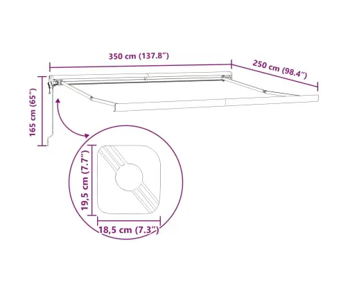 Automātiskā Ievelkamā Nojume Sarkana Un Balta Svītra 350 X 250 Cm Vidaxl