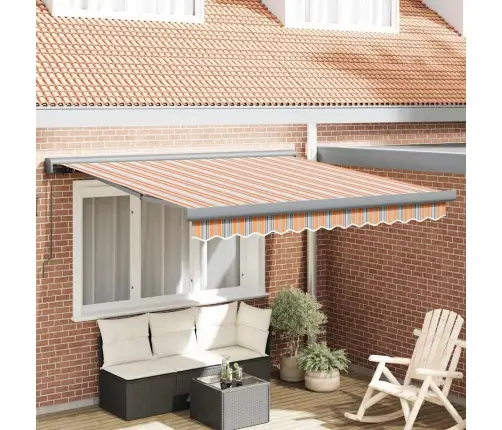 Manuālais Iebīdāmais Saulessargs Daudzkārtīgā Svītrā 350X250 Cm Vidaxl