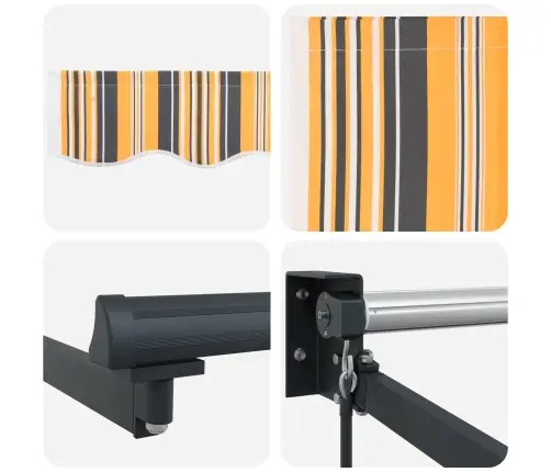 Izvelkams Jumtiņš Dzeltens Un Pelēks Un Balts 350 X 250 Cm Vidaxl