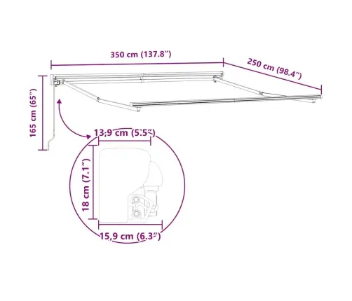 Käigukohandatav Varikatus Must 350 X 250 Cm Polüester Ja Metall