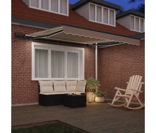 Manuālā Ievelkamā Nojume Ar Led Bēša 350X250 Cm Vidaxl