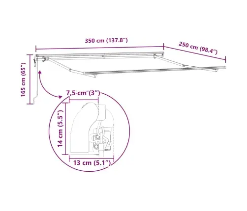Käigukohandatav Varikatus Helehall 350 X 250 Cm Kangas