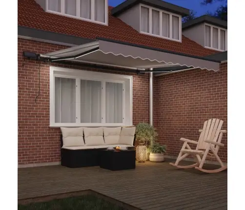 Manuālā Iebīdāmā Nojume Ar Led Gaiši Pelēka 350X250 Cm Vidaxl