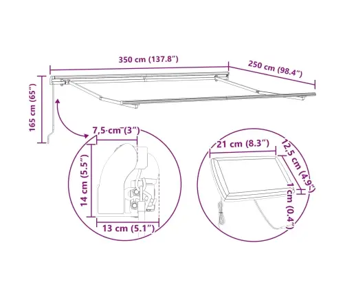 Manuālā Iebīdāmā Nojume Ar Led Gaiši Pelēka 350X250 Cm Vidaxl
