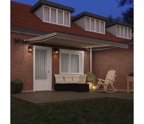 Manuālā Iebīdāmā Nojume Ar Led Bēša 400X300 Cm Vidaxl