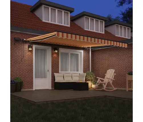 Manuāla Iebīdāma Nojume Ar Led Dzeltena Un Apelsīna 400X350 Cm Vidaxl