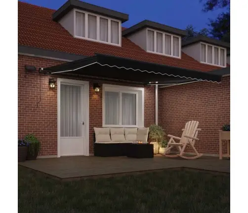 Manuālā Iebīdāmā Nojume Ar Led Melna 400X350 Cm Vidaxl