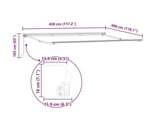 Izvelkams Jumtiņš Balts 450X300 Cm Poliesters Un Metāls Vidaxl
