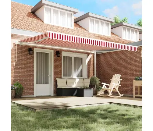 Roku Auduma Saulessargu Pārsegs Sarkans Un Balts Svītrots 450X350 Cm Vidaxl