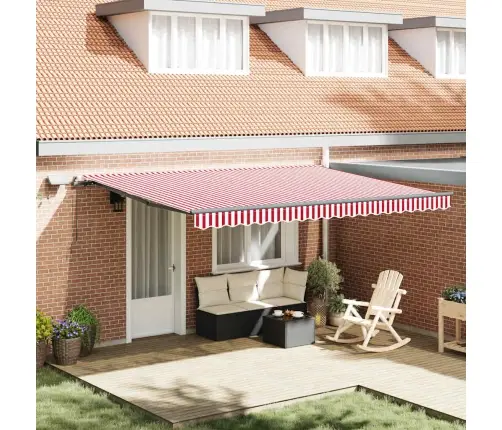 Manuālā Iebīdāmā Nojume Ar Led Sarkano Un Baltu Svītru 450X350 Cm Vidaxl