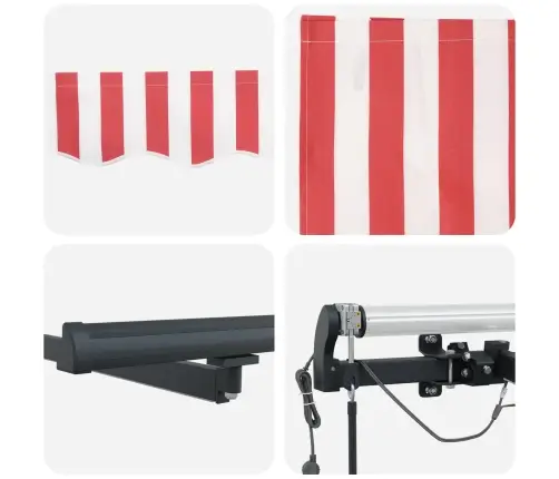 Automātiskā Iebīdāmā Nojume Ar Led Sarkano Un Balto Svītru 450X350 Cm Vidaxl