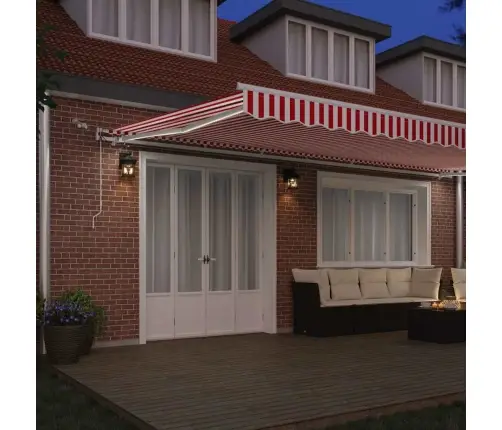 Automātiskā Atsaucamā Markīze Ar Led Sarkanu Un Balto Svītru 600X300 Cm Vidaxl
