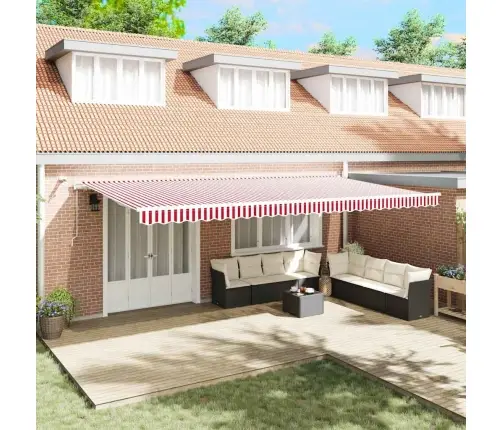 Automātiskā Atsaucamā Markīze Ar Led Sarkanu Un Balto Svītru 600X300 Cm Vidaxl