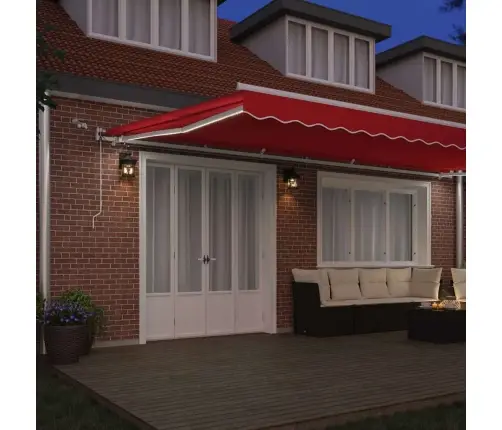 Käigukohandatav Varikatus Led -Ribatuledega Punane 600 × 300 Cm