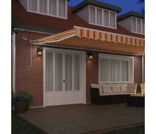 Automātiska Atsaucamā Markīze Ar Led Dzeltenām Un Apelsīnu Krāsām 600 X 350 Cm Vidaxl