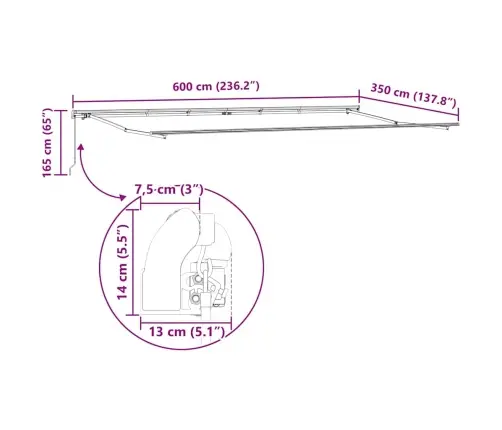 Izvelkams Jumtiņš Daudzkrāsains 600 × 350 Cm Vidaxl