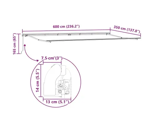 Markīze Balts 600 × 350 Cm Poliesters Vidaxl