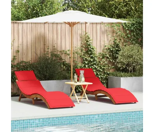 Sauļošanās Krēsli Ar Spilveniem 2 Gabali Sarkanā Krāsā, Cietās Akācijas Vidaxl