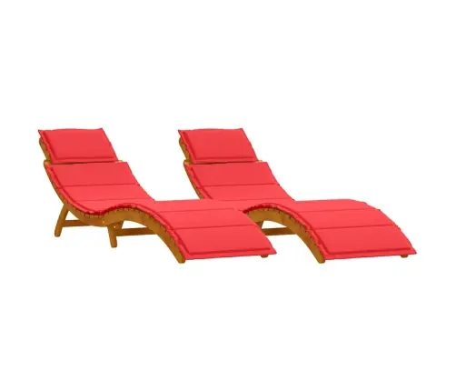 Sauļošanās Krēsli Ar Spilveniem 2 Gabali Sarkanā Krāsā, Cietās Akācijas Vidaxl