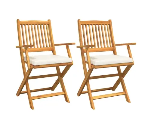 Salokāmās Dārza Krēsli Ar Baltu Spilvenu 2 Gab. Masīvs Akāciju Koks Vidaxl