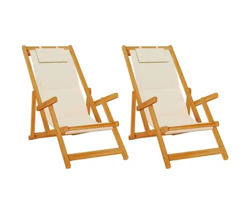 Salokāmie Pludmales Krēsli 2 Gab. Krēmkrāsas Akācija Un Tekstilēns Vidaxl