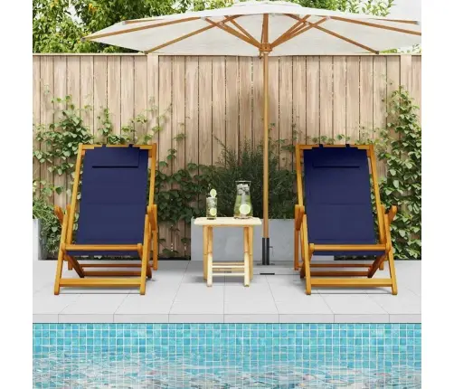 Salokāmie Pludmales Krēsli 2 Gab. Zili Masīvkoks Akācija Un Tekstilēns Vidaxl