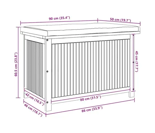 Dārza Spilvenu Kaste, 90X50X60,5 Cm, Akācijas Masīvkoks Vidaxl